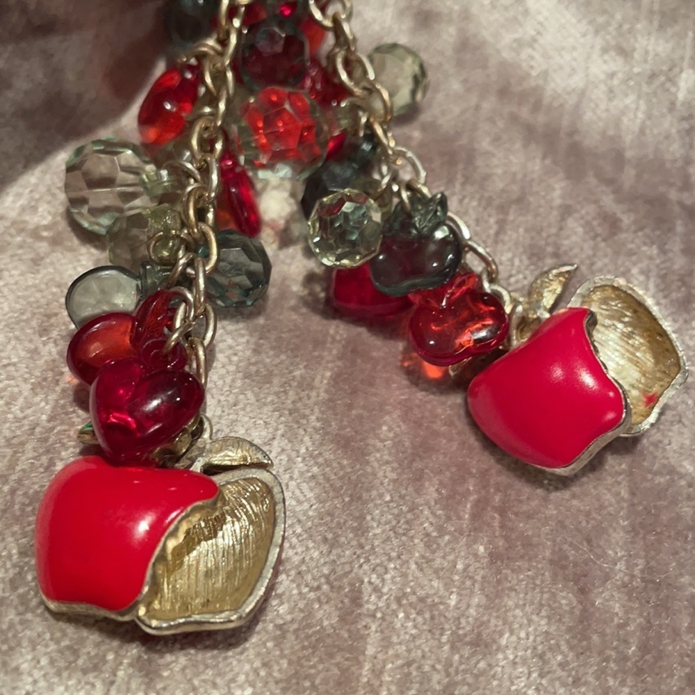 Red Apple Crystal Dangle Earrings - Picture 3 of 3